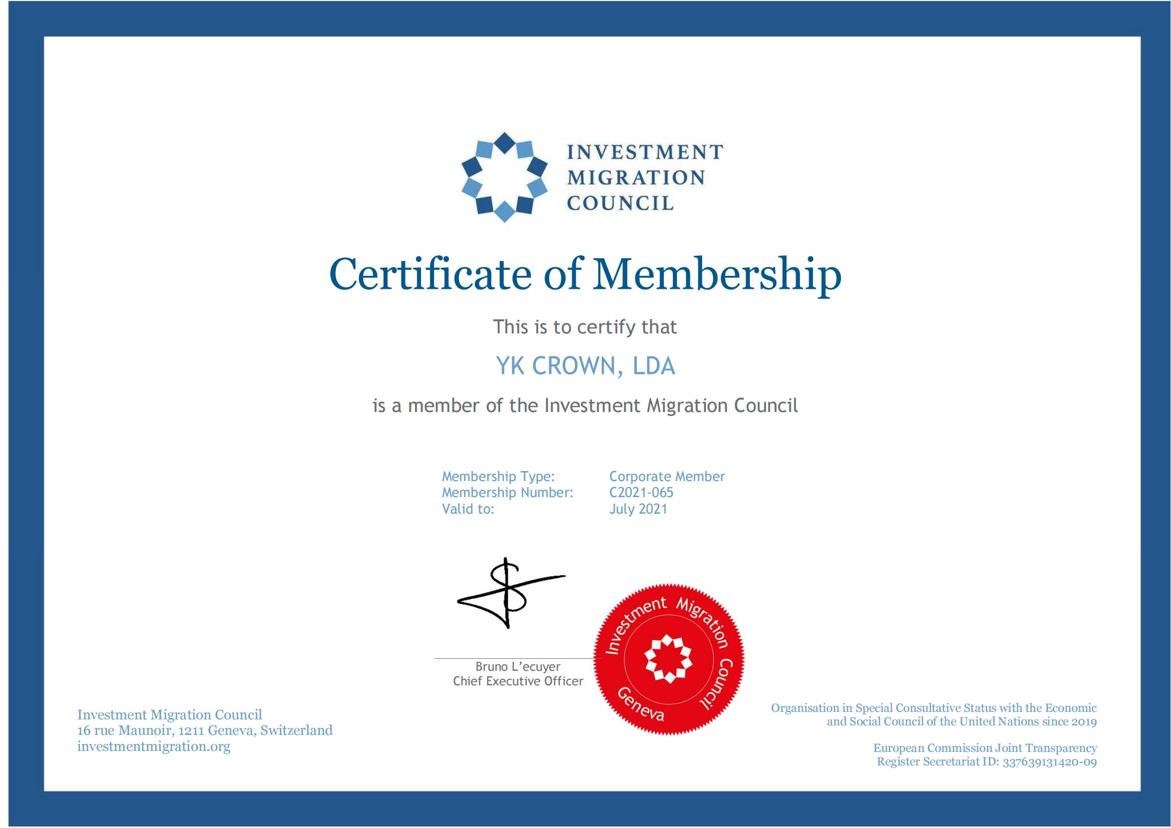 IMC Membership Certificate of Crown Capital (FCR)